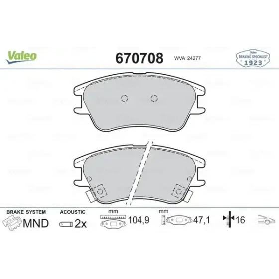 Valeo Ön Fren Balatası – 670708 / OEM 5810105A10 ürün görseli