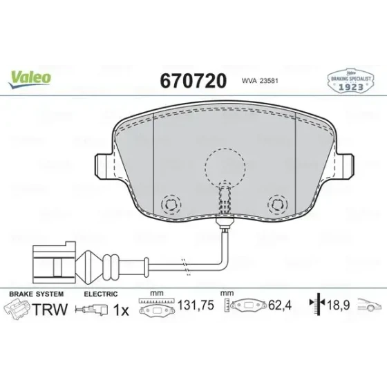 Valeo Ön Fren Balatası – 670720 / OEM 6Q0698151C ürün görseli