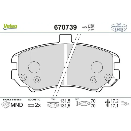 Valeo Ön Fren Balatası – 670739 / OEM 581012DA50 ürün görseli