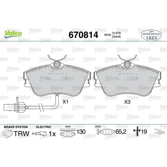Valeo Ön Fren Balatası – 670814 / OEM 7D0698151G ürün görseli