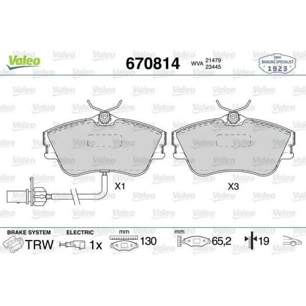 Valeo Ön Fren Balatası – 670814 / OEM 7D0698151G