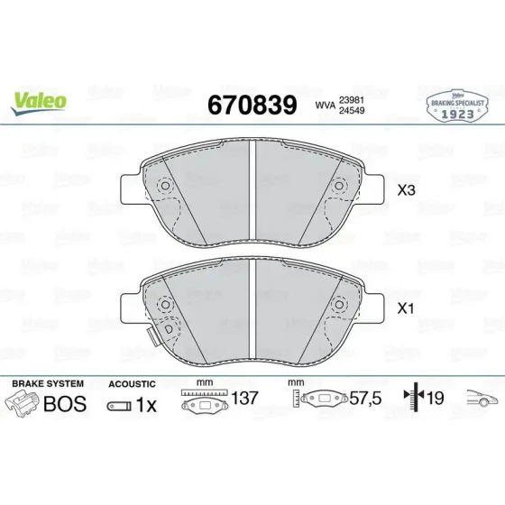 Valeo Ön Fren Balatası – 670839 / OEM 93169175 ürün görseli