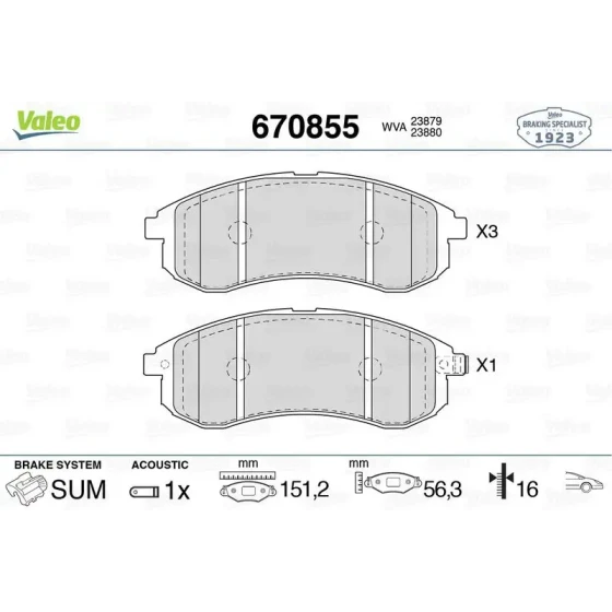Valeo Ön Fren Balatası – 670855 / OEM MN102622 ürün görseli
