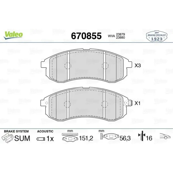 Valeo Ön Fren Balatası – 670855 / OEM MN102622