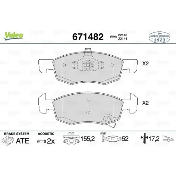 Valeo Ön Fren Balatası – 671482 / OEM 95517028 ürün görseli