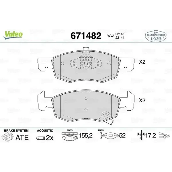 Valeo Ön Fren Balatası – 671482 / OEM 95517028