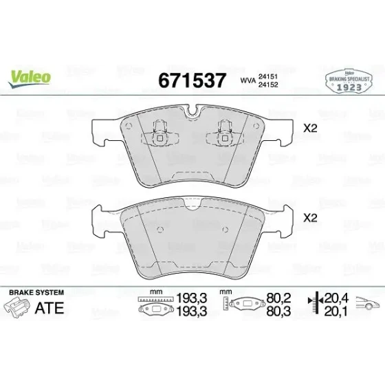 Valeo Ön Fren Balatası – 671537 / OEM A1644202520 ürün görseli