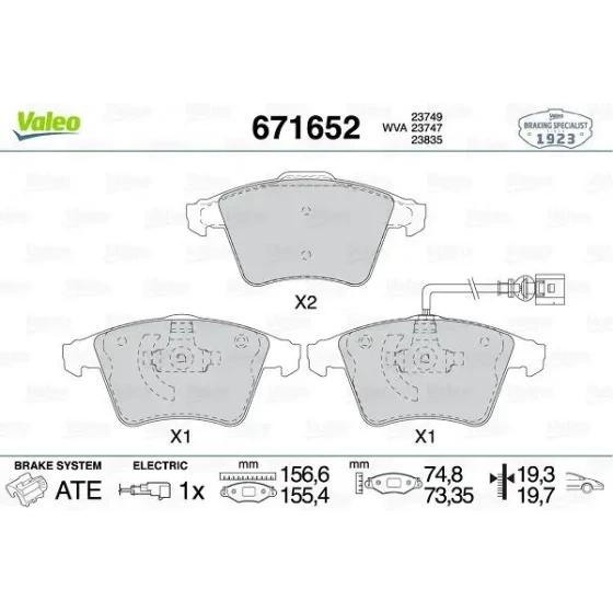 Valeo Ön Fren Balatası – 671652 / OEM 7L6698151F ürün görseli