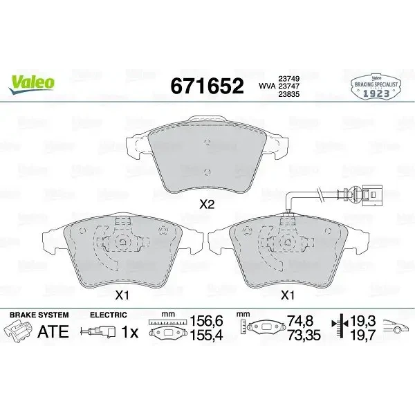 Valeo Ön Fren Balatası – 671652 / OEM 7L6698151F