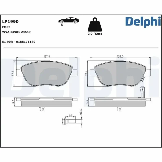Delphi Ön Fren Balatası – LP1990 / OEM 93169175 ürün görseli