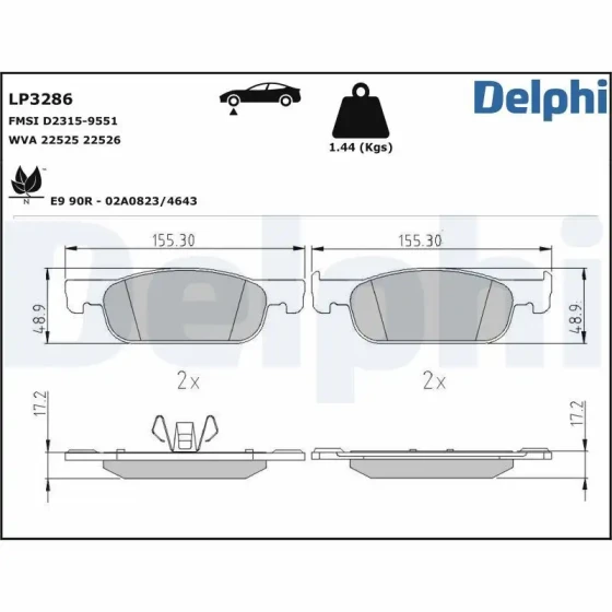 Delphi Ön Fren Balatası – LP3286 / OEM 410605536R ürün görseli