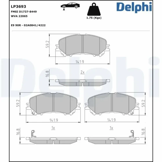 Delphi Ön Fren Balatası – LP3693 / OEM D10604CA0A ürün görseli