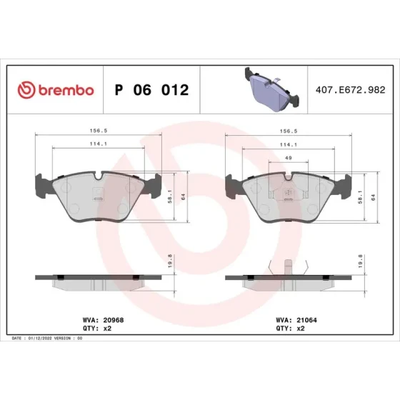 Brembo Ön Fren Balatası – P06012 ürün görseli