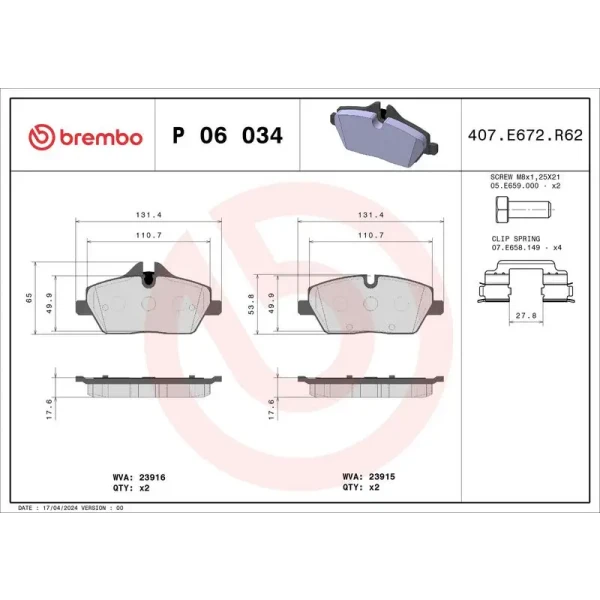 Brembo Ön Fren Balatası – P06034