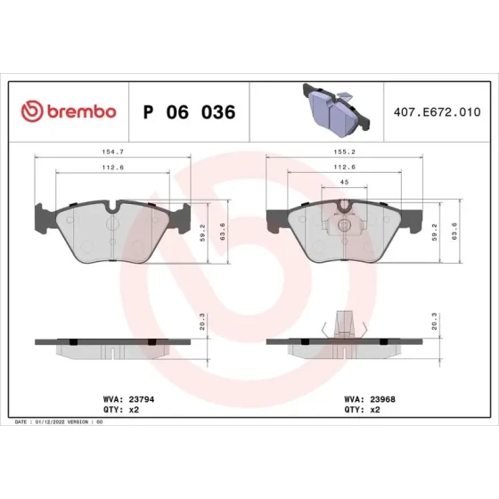 Brembo Ön Fren Balatası – P06036 ürün görseli