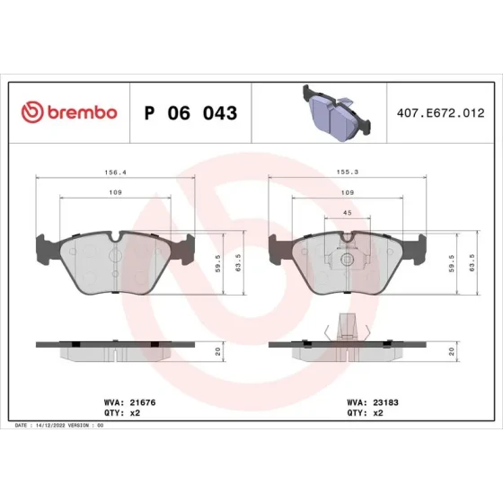 Brembo Ön Fren Balatası – P06043 ürün görseli