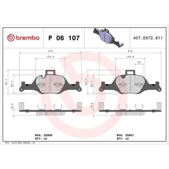 Brembo Ön Fren Balatası – P06107 ürün görseli