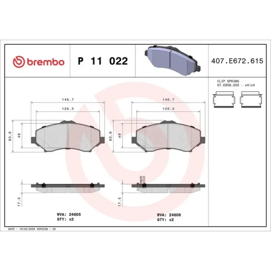 Brembo Ön Fren Balatası – P11022 ürün görseli