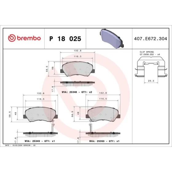 Brembo Ön Fren Balatası – P18025 ürün görseli