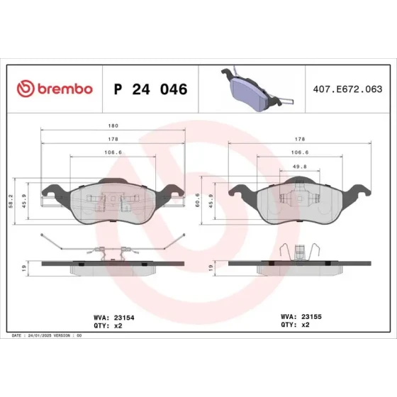 Brembo Ön Fren Balatası – P24046 ürün görseli
