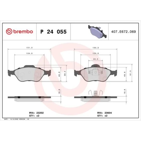 Brembo Ön Fren Balatası – P24055 ürün görseli