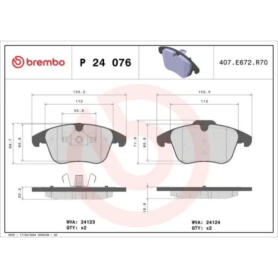Brembo Ön Fren Balatası – P24076 ürün görseli