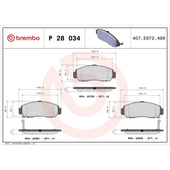 Brembo Ön Fren Balatası – P28034 ürün görseli