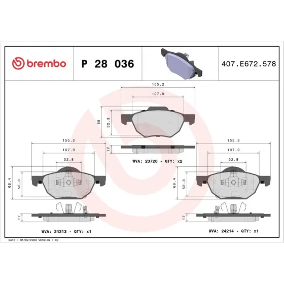 Brembo Ön Fren Balatası – P28036 / OEM 45022SEAEZ1 ürün görseli