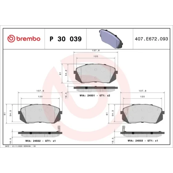 Brembo Ön Fren Balatası – P30039 ürün görseli