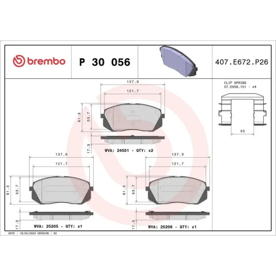 Brembo Ön Fren Balatası – P30056 ürün görseli