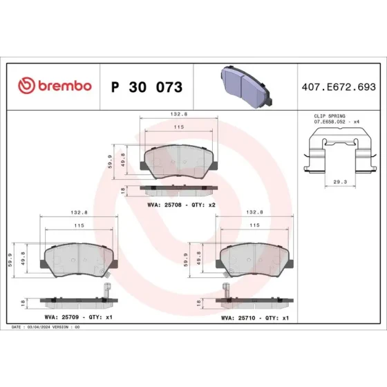 Brembo Ön Fren Balatası – P30073 ürün görseli
