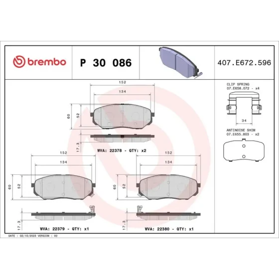 Brembo Ön Fren Balatası – P30086 ürün görseli