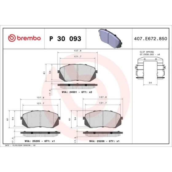 Brembo Ön Fren Balatası – P30093 ürün görseli