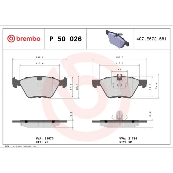 Brembo Ön Fren Balatası – P50026 ürün görseli
