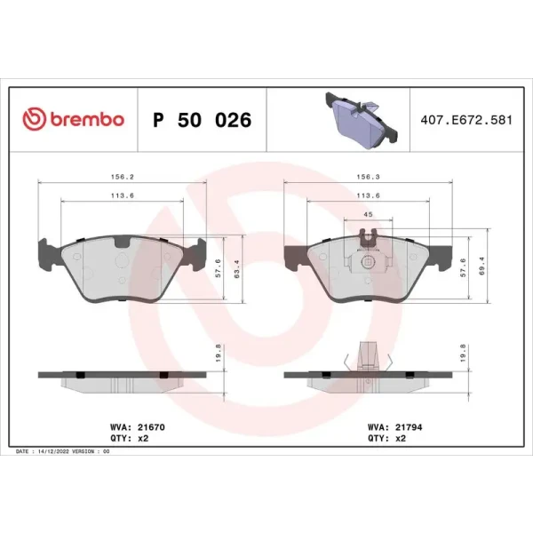 Brembo Ön Fren Balatası – P50026