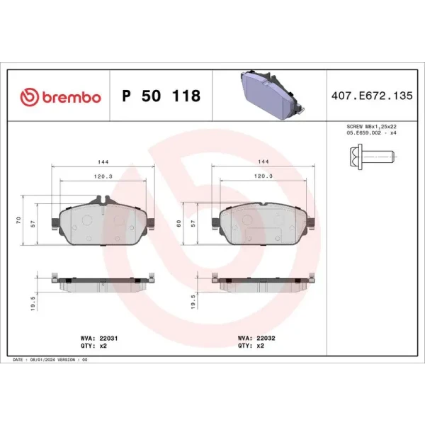 Brembo Ön Fren Balatası – P50118 / OEM A0084203620