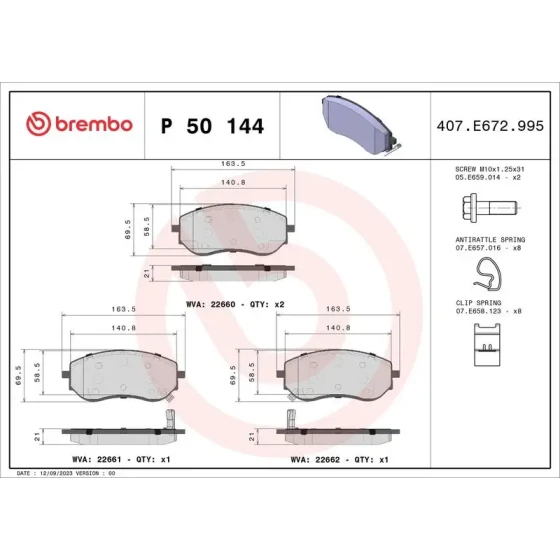 Brembo Ön Fren Balatası – P50144 / OEM D10605JU0A ürün görseli
