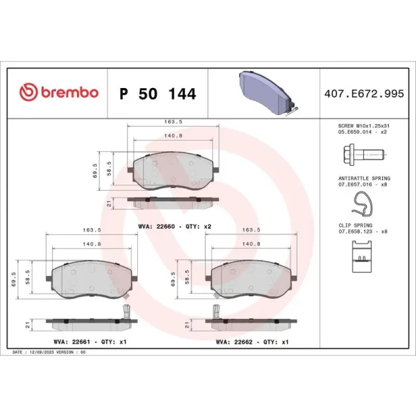 Brembo Ön Fren Balatası – P50144 / OEM D10605JU0A