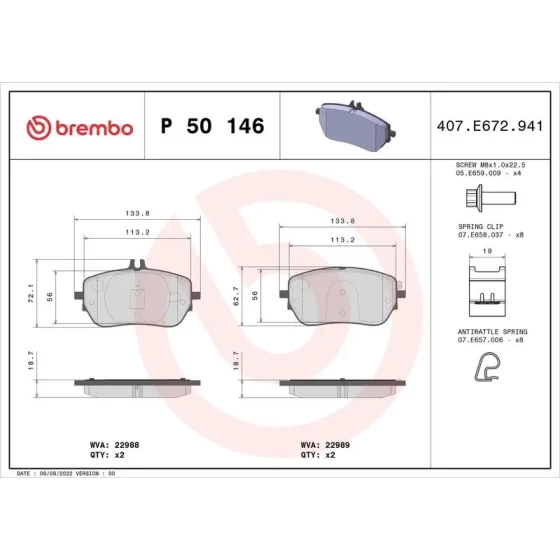Brembo Ön Fren Balatası – P50146 / OEM A0004206902 ürün görseli