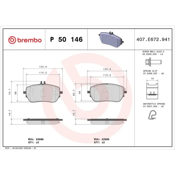 Brembo Ön Fren Balatası – P50146 / OEM A0004206902