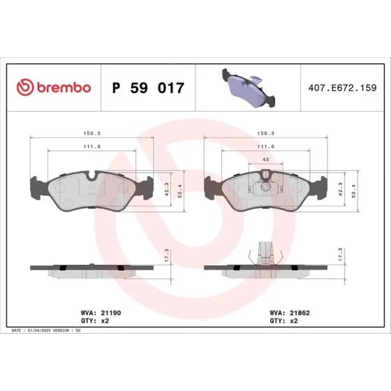 Brembo Ön Fren Balatası – P59017 ürün görseli