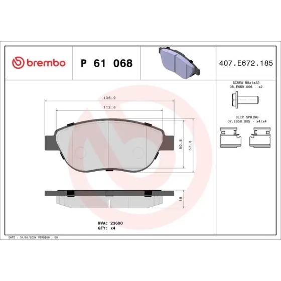 Brembo Ön Fren Balatası – P61068 ürün görseli