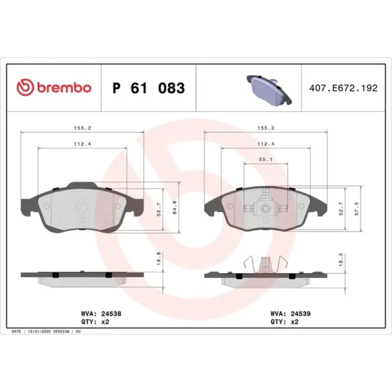 Brembo Ön Fren Balatası – P61083 ürün görseli