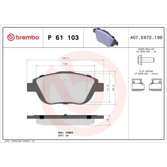 Brembo Ön Fren Balatası – P61103X ürün görseli
