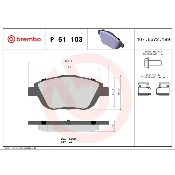 Brembo Ön Fren Balatası – P61103X