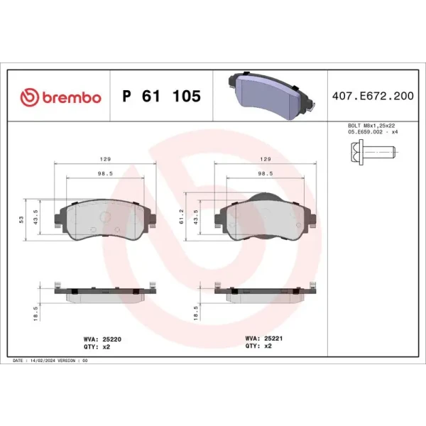 Brembo Ön Fren Balatası – P61105 / OEM 1617273280