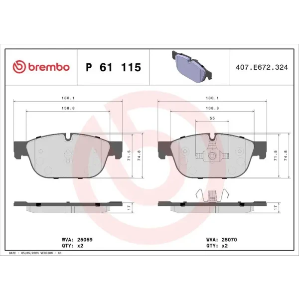 Brembo Ön Fren Balatası – P61115 / OEM 1617272580