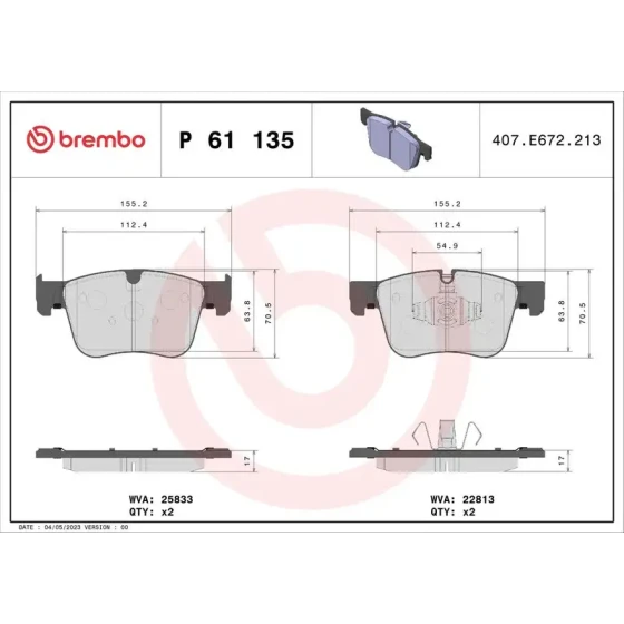 Brembo Ön Fren Balatası – P61135 ürün görseli