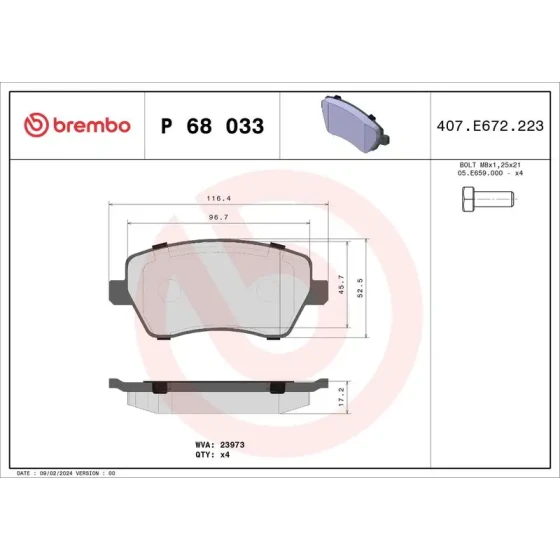 Brembo Ön Fren Balatası – P68033 ürün görseli