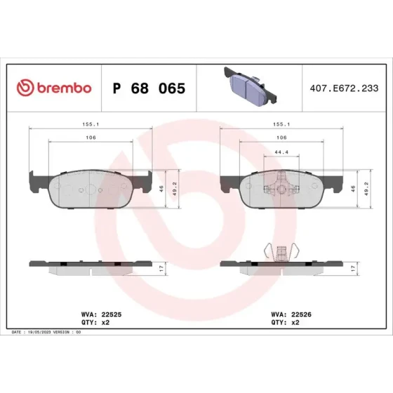 Brembo Ön Fren Balatası – P68065 / OEM 410605536R ürün görseli